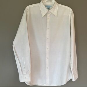 Vtg Gene Meyer Button Down Dress Shirt Neutral Rockabilly Geometric Grid Mens M